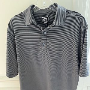 Footjoy Black/Gray Striped Golf Polo Mens Medium Athletic Fit